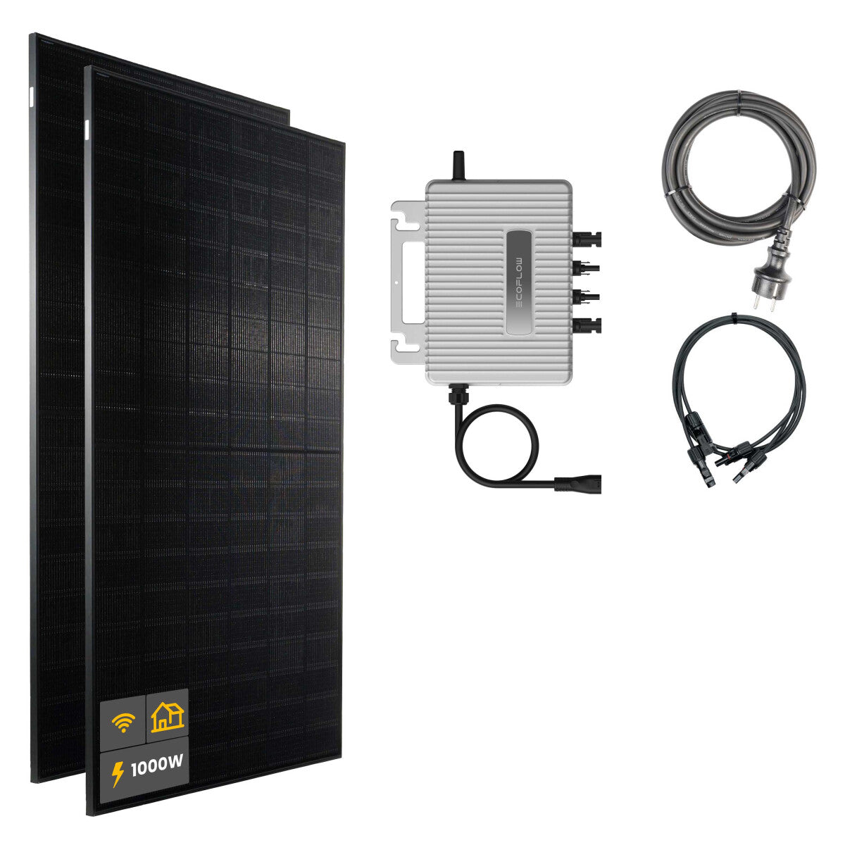 1000 W Balkonkraftwerk | Set mit EcoFlow STREAM 800 W Mikrowechselrichter und 2x 500 W DAH Solarmodul ohne Halterung ohne Speicher