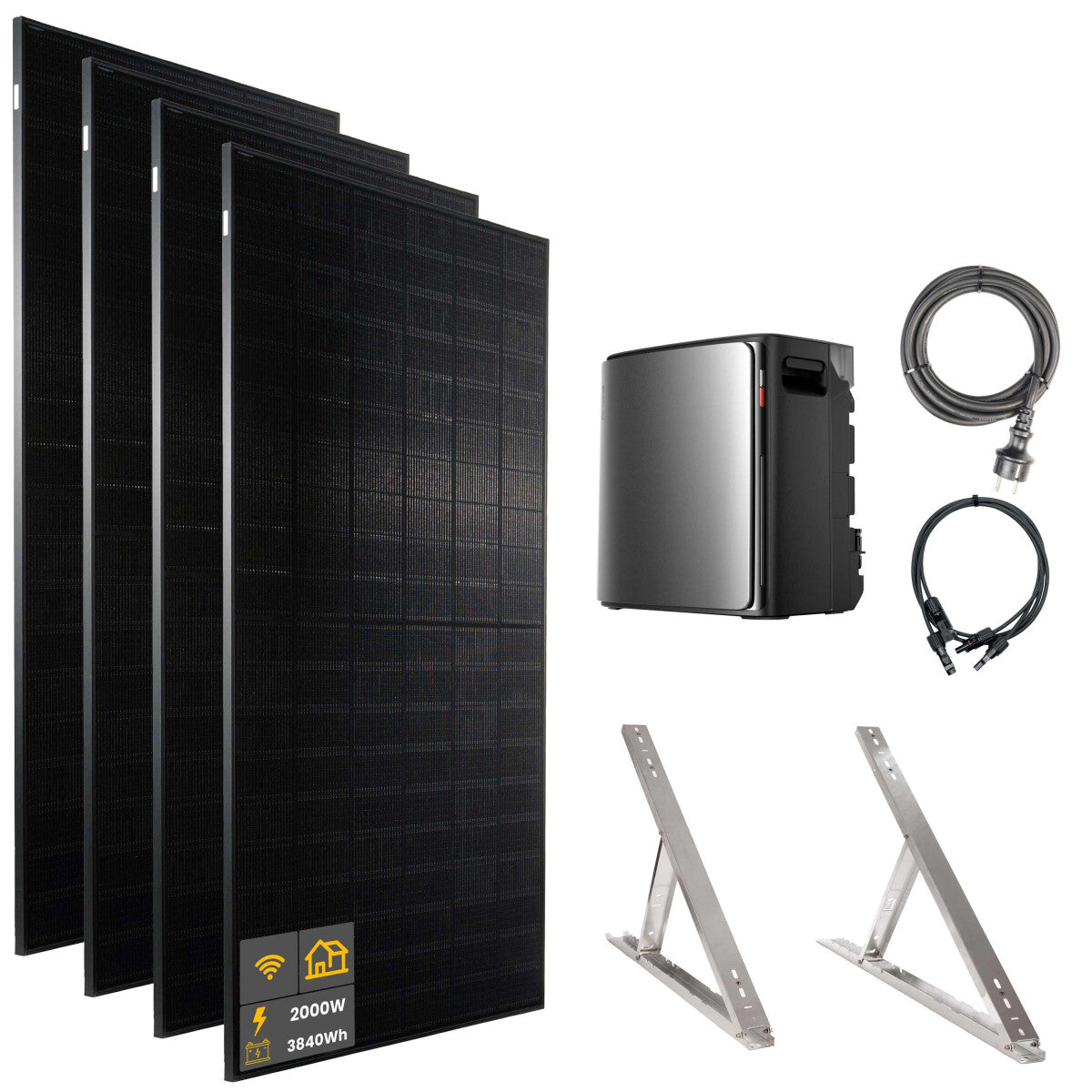 2000 W EcoFlow STREAM Ultra X Balkonkraftwerk | Set mit Mikrowechselrichter und 4x 500 W DAH bifacial Solarmodul mit Flachdach Halterung und 3,84 kWh Speicher