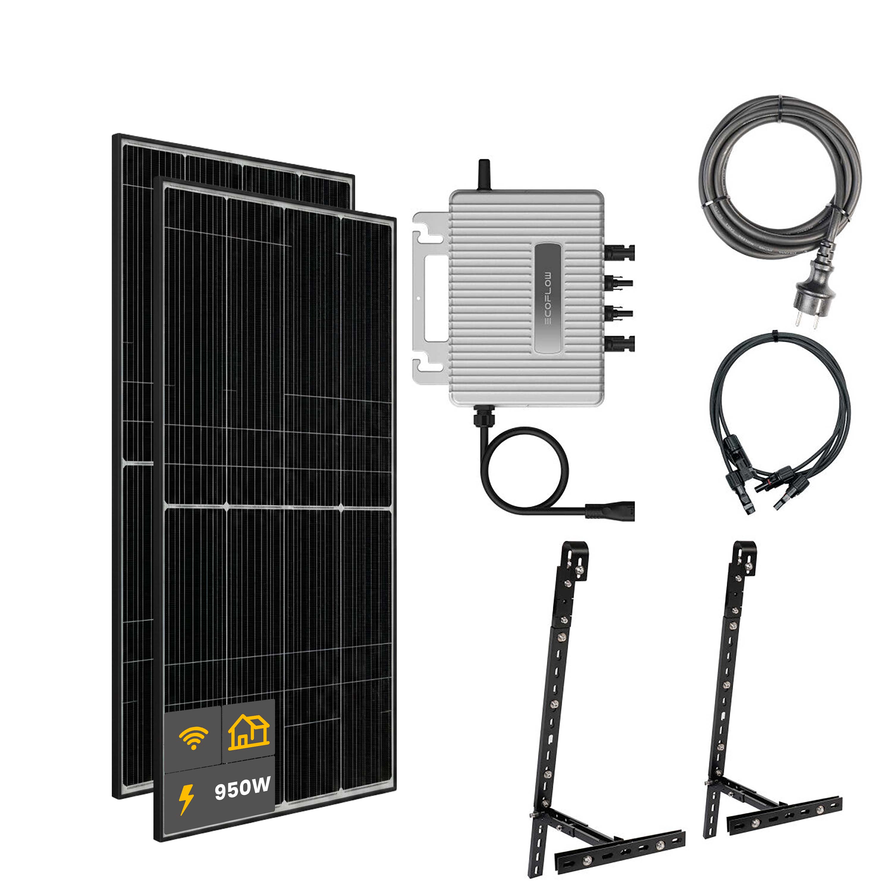 950 W Balkonkraftwerk | Set mit EcoFlow STREAM 800 W Mikrowechselrichter und 2x 475 W DAH Solarmodul mit Gitterbalkon Halterung ohne Speicher