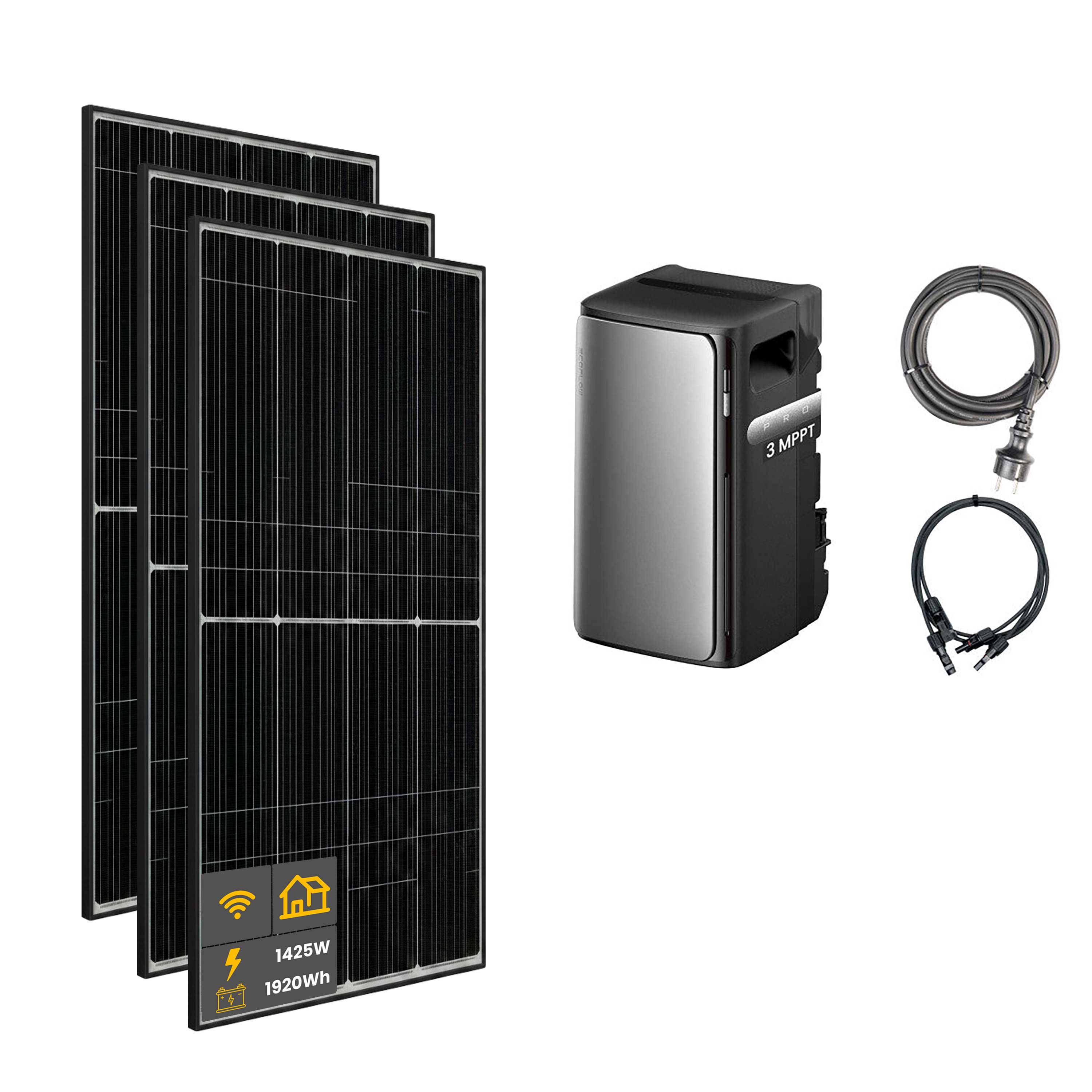 1425 W EcoFlow STREAM Pro Balkonkraftwerk | Set mit Mikrowechselrichter und 3x 475 W DAH bifacial Solarmodul ohne Halterung und 1,92 kWh Speicher