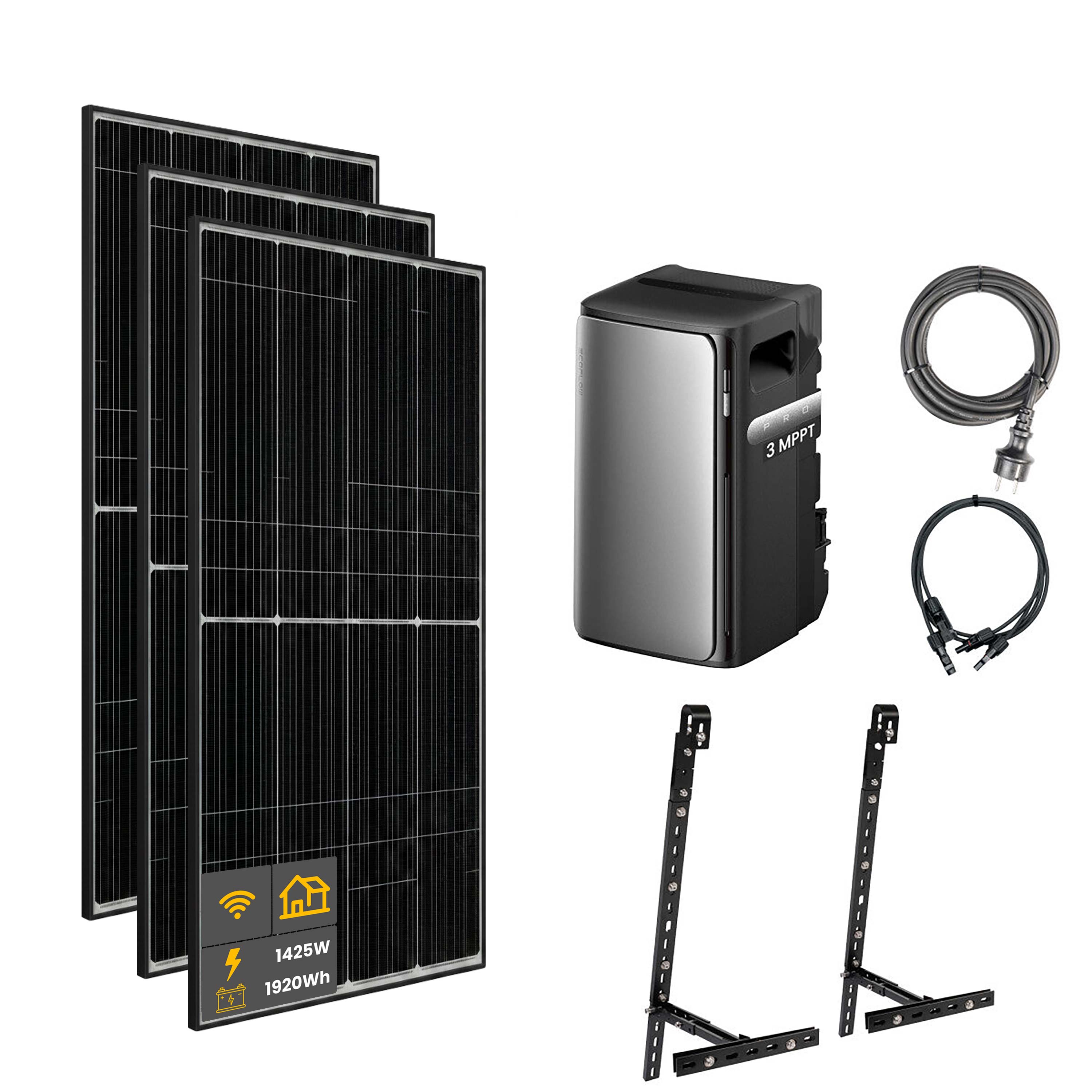 1425 W EcoFlow STREAM Pro Balkonkraftwerk | Set mit Mikrowechselrichter und 3x 475 W DAH bifacial Solarmodul mit Gitterbalkon Halterung und 1,92 kWh Speicher