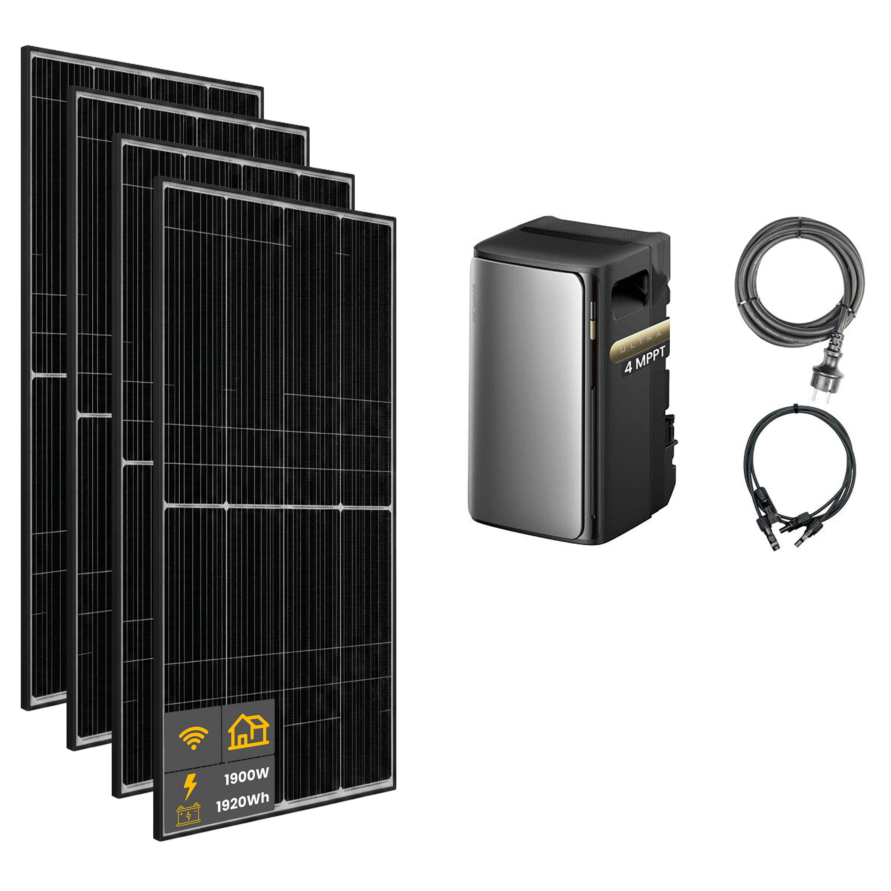 1900 W EcoFlow STREAM Ultra Balkonkraftwerk | Set mit Mikrowechselrichter und 4x 475 W DAH bifacial Solarmodul ohne Halterung und 1,92 kWh Speicher
