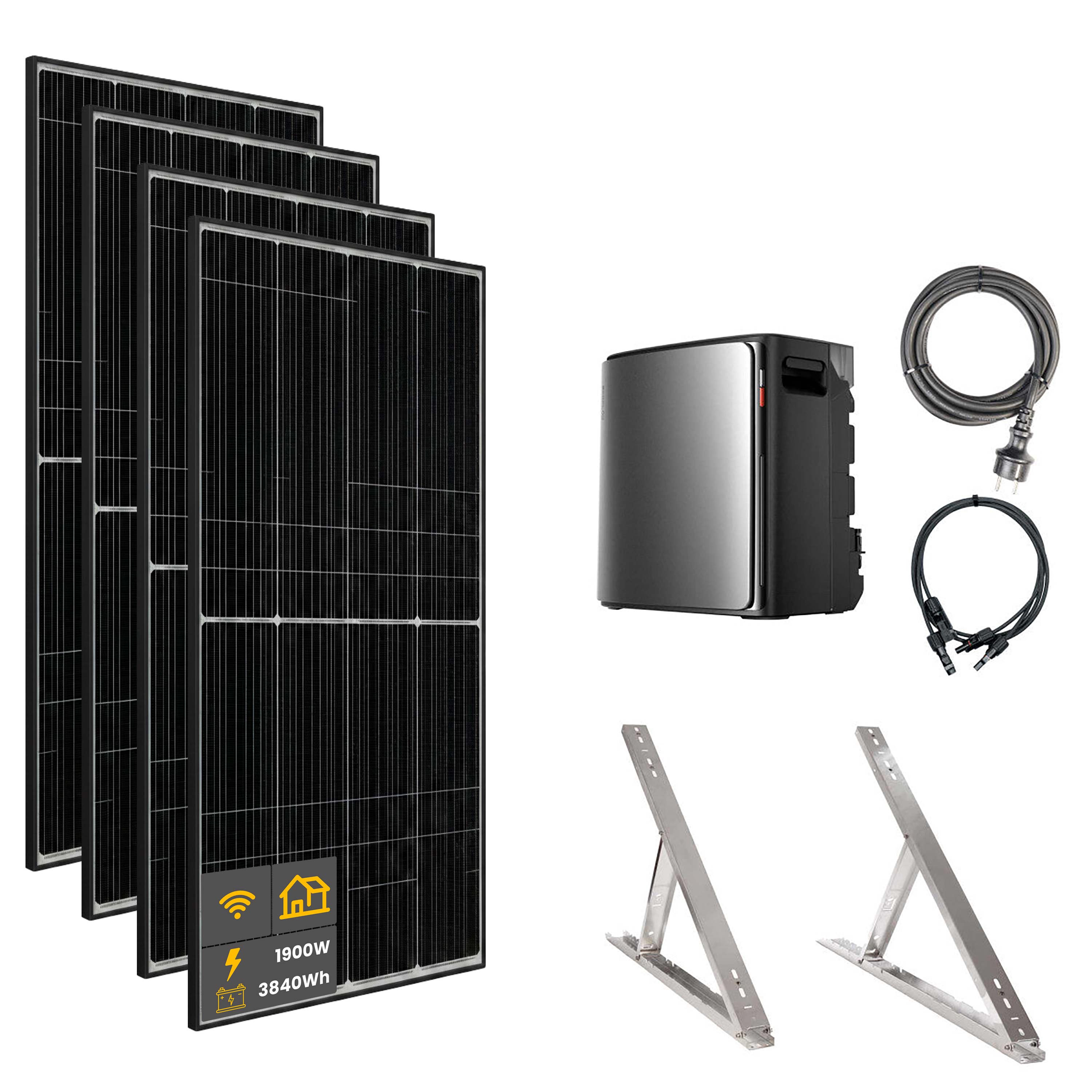 1900 W EcoFlow STREAM Ultra X Balkonkraftwerk | Set mit Mikrowechselrichter und 4x 475 W DAH bifacial Solarmodul mit Flachdach Halterung und 3,84 kWh Speicher
