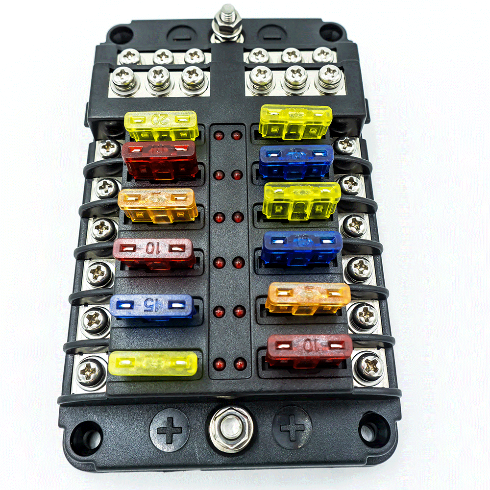 WATTSTUNDE® Plus Distributor 12 mit je 4 x 5 A, 10 A, 15 A, 20 A Flachsicherungen