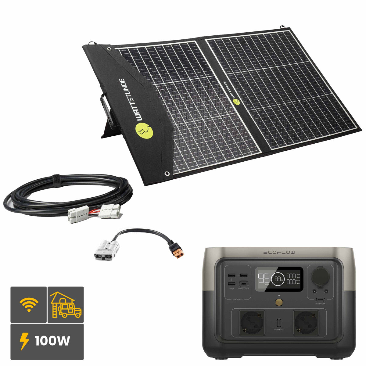 EcoFlow RIVER 2 MAX Powerstation Bundle mit WATTSTUNDE SOLA Ease 100W SunFolder Solartasche