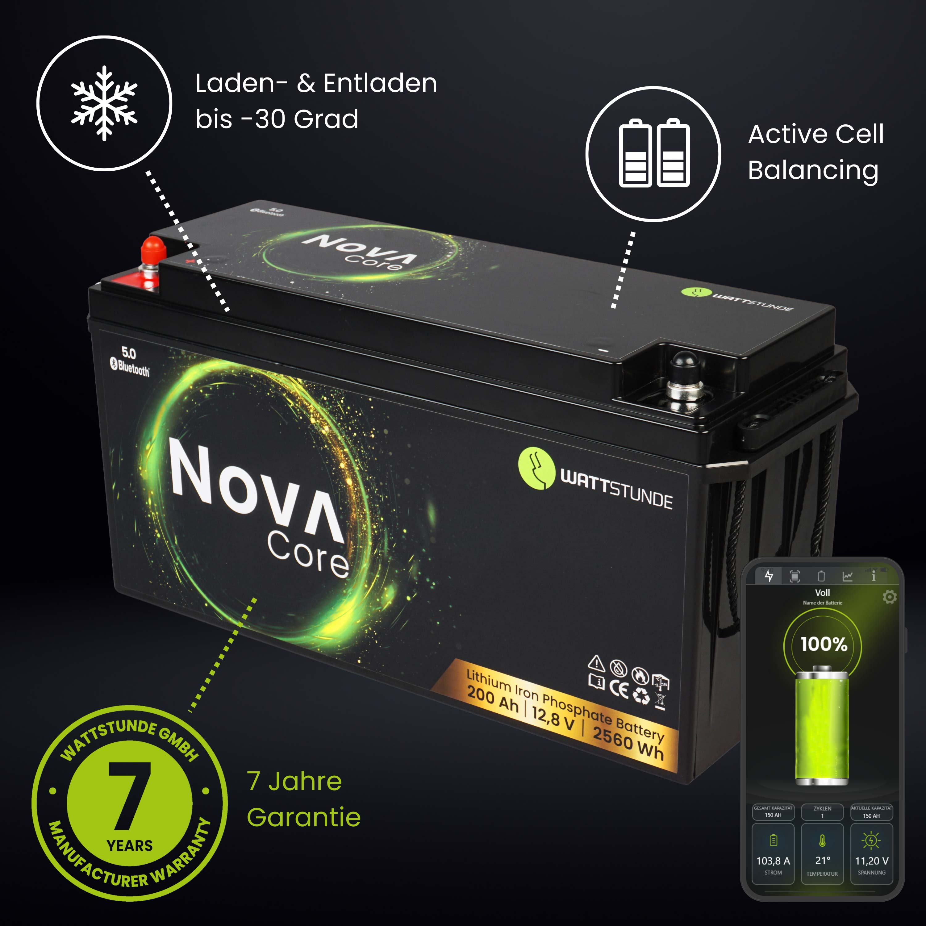 WATTSTUNDE® NOVA Core 200 Ah Batterie LiFePO4