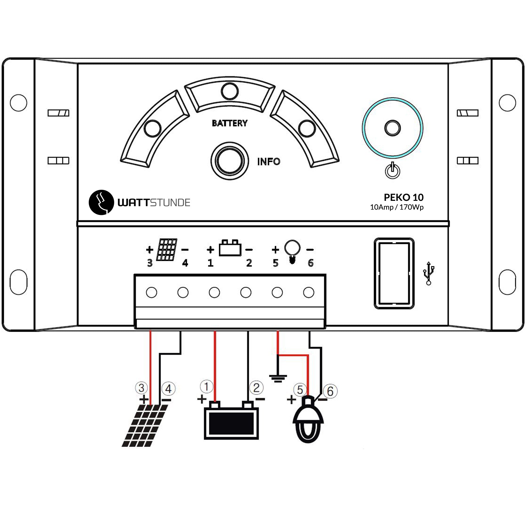WATTSTUNDE® 10 A Solar Laderegler PEKO10