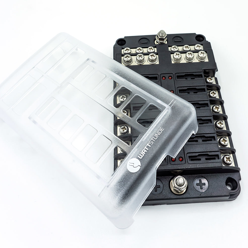 WATTSTUNDE® Plus Distributor 12 mit je 4 x 5 A, 10 A, 15 A, 20 A Flachsicherungen