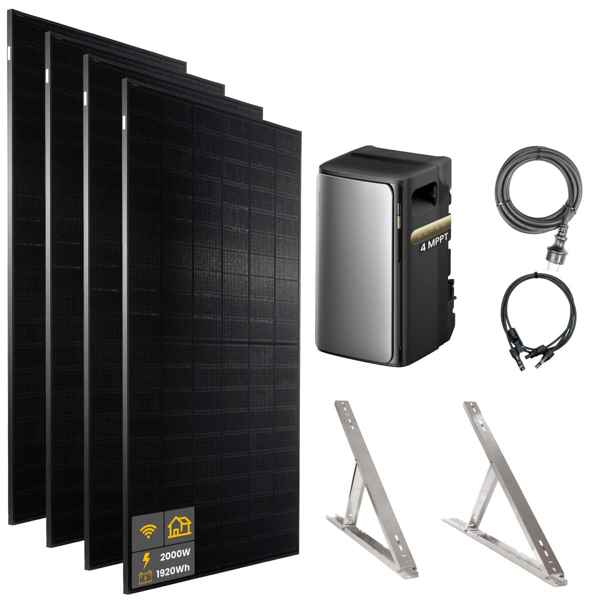 2000 W EcoFlow STREAM Ultra Balkonkraftwerk | Set mit Mikrowechselrichter und 4x 500 W DAH bifacial Solarmodul mit Flachdach Halterung und 1,92 kWh Speicher