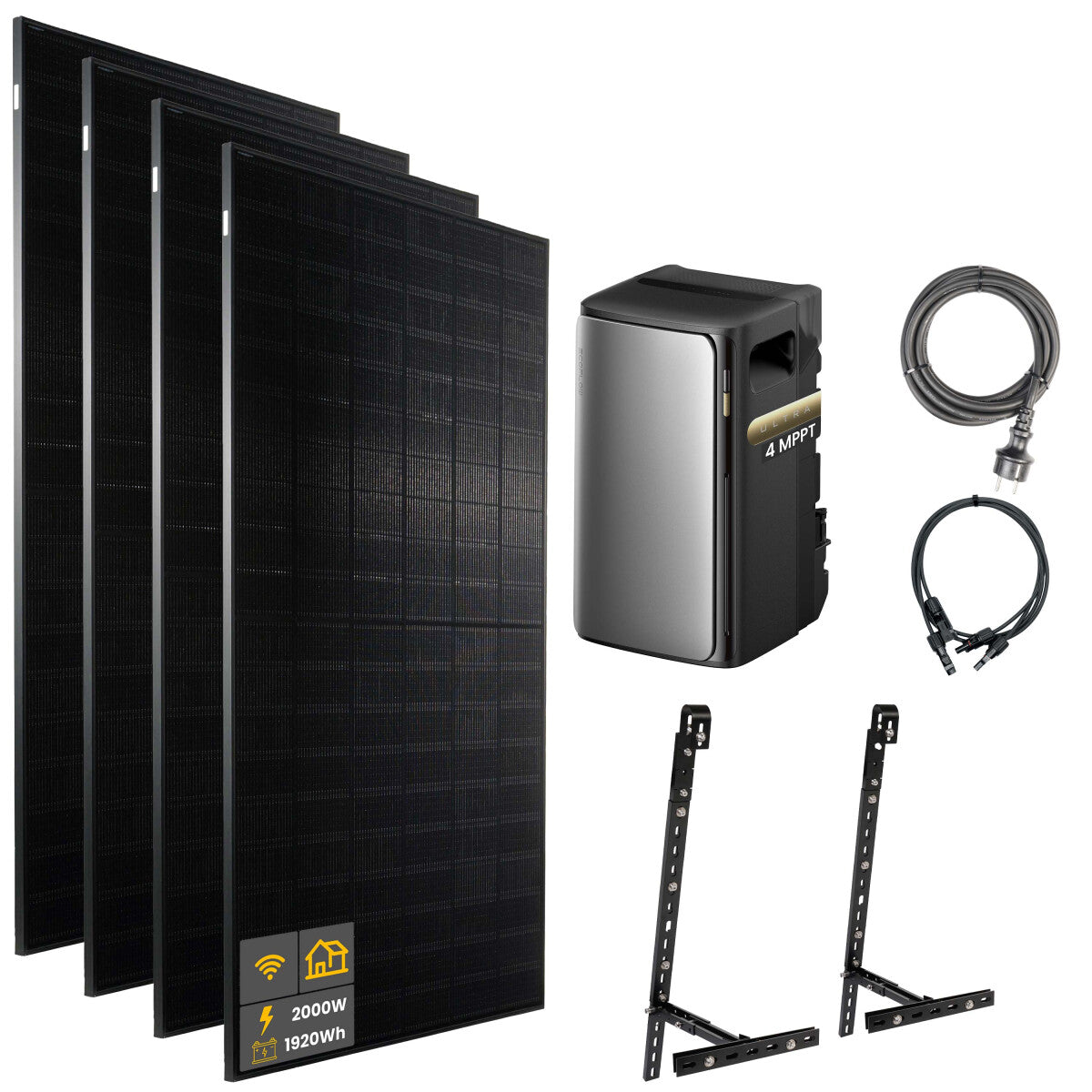 2000 W EcoFlow STREAM Ultra Balkonkraftwerk | Set mit Mikrowechselrichter und 4x 500 W DAH bifacial Solarmodul mit Gitterbalkon Halterung und 1,92 kWh Speicher