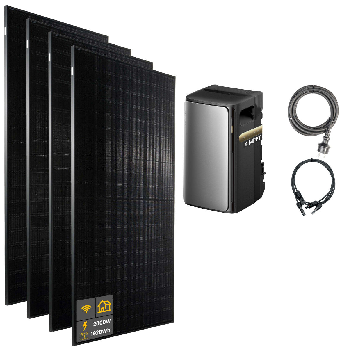 2000 W EcoFlow STREAM Ultra Balkonkraftwerk | Set mit Mikrowechselrichter und 4x 500 W DAH bifacial Solarmodul ohne Halterung und 1,92 kWh Speicher