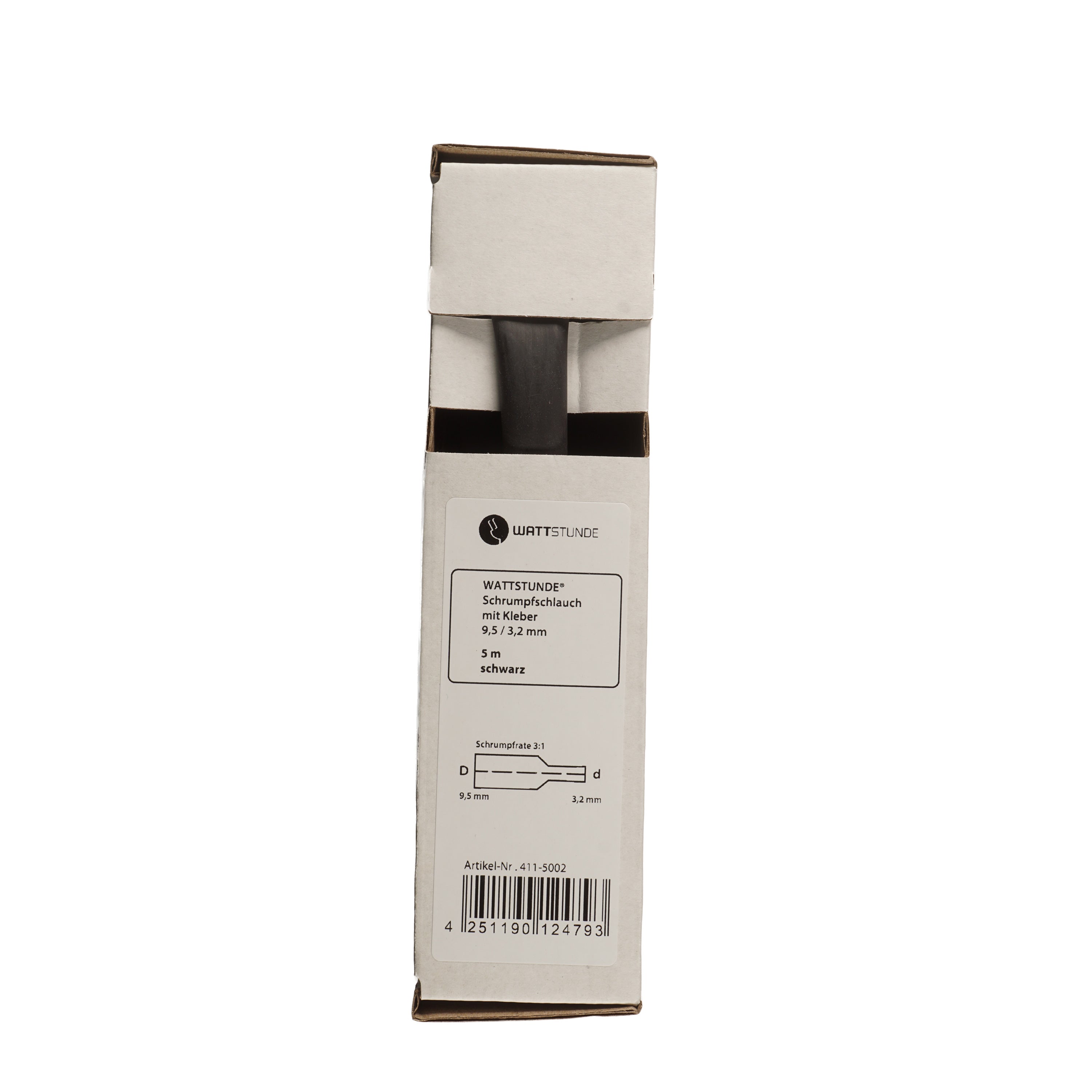 WATTSTUNDE® Schrumpfschlauch mit Kleber 9,5/3,2 mm 5 m schwarz