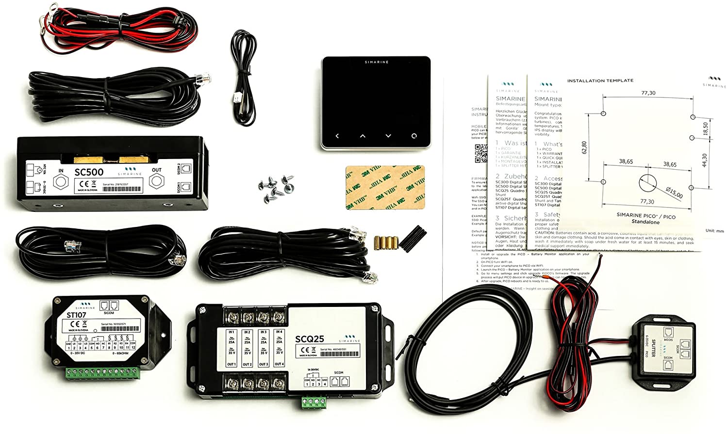 Simarine PICO Blue Set ohne Rahmen - Batteriemonitor, Tankelektrode und Shunt - silber