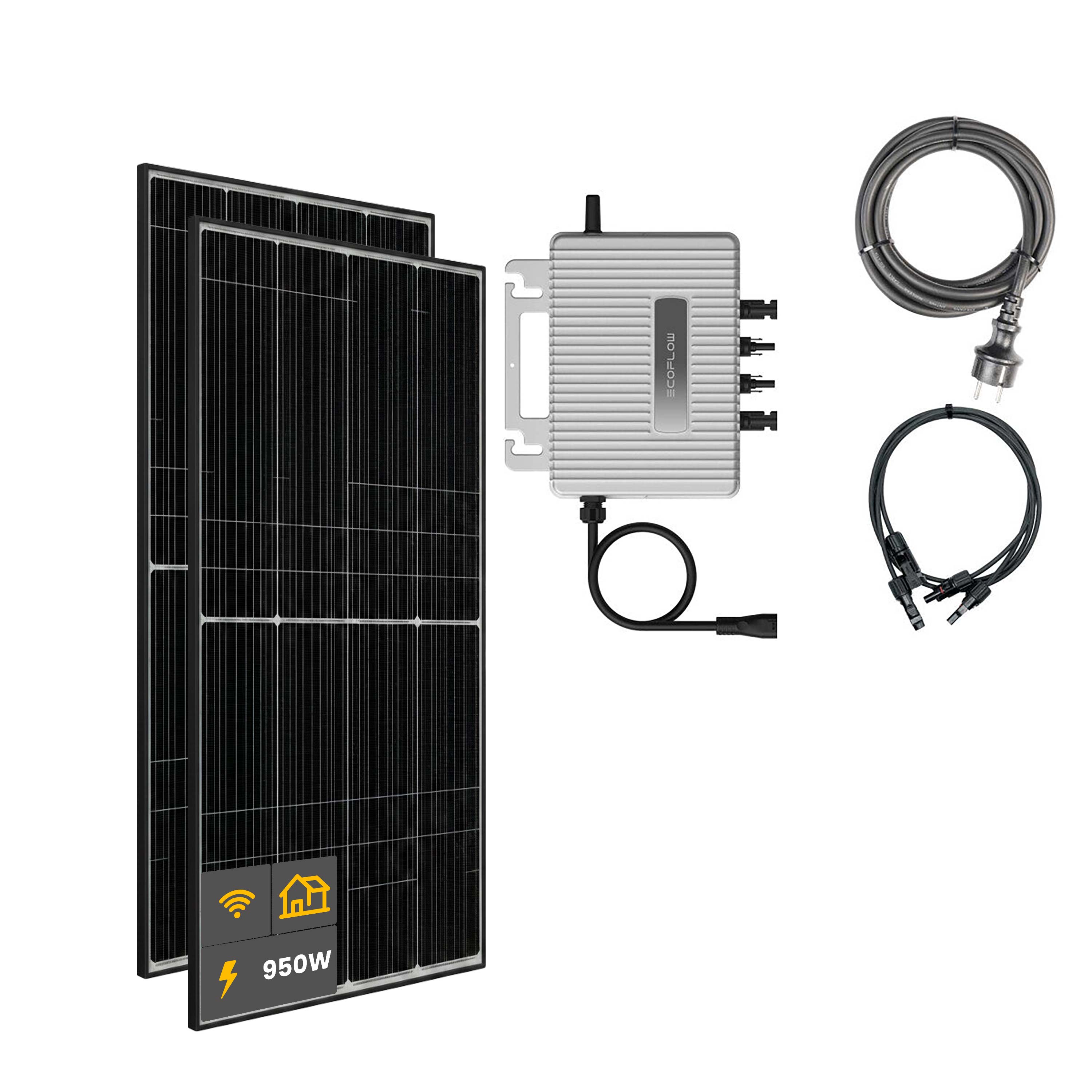 950 W Balkonkraftwerk | Set mit EcoFlow STREAM 800 W Mikrowechselrichter und 2x 475 W DAH Solarmodul ohne Halterung ohne Speicher