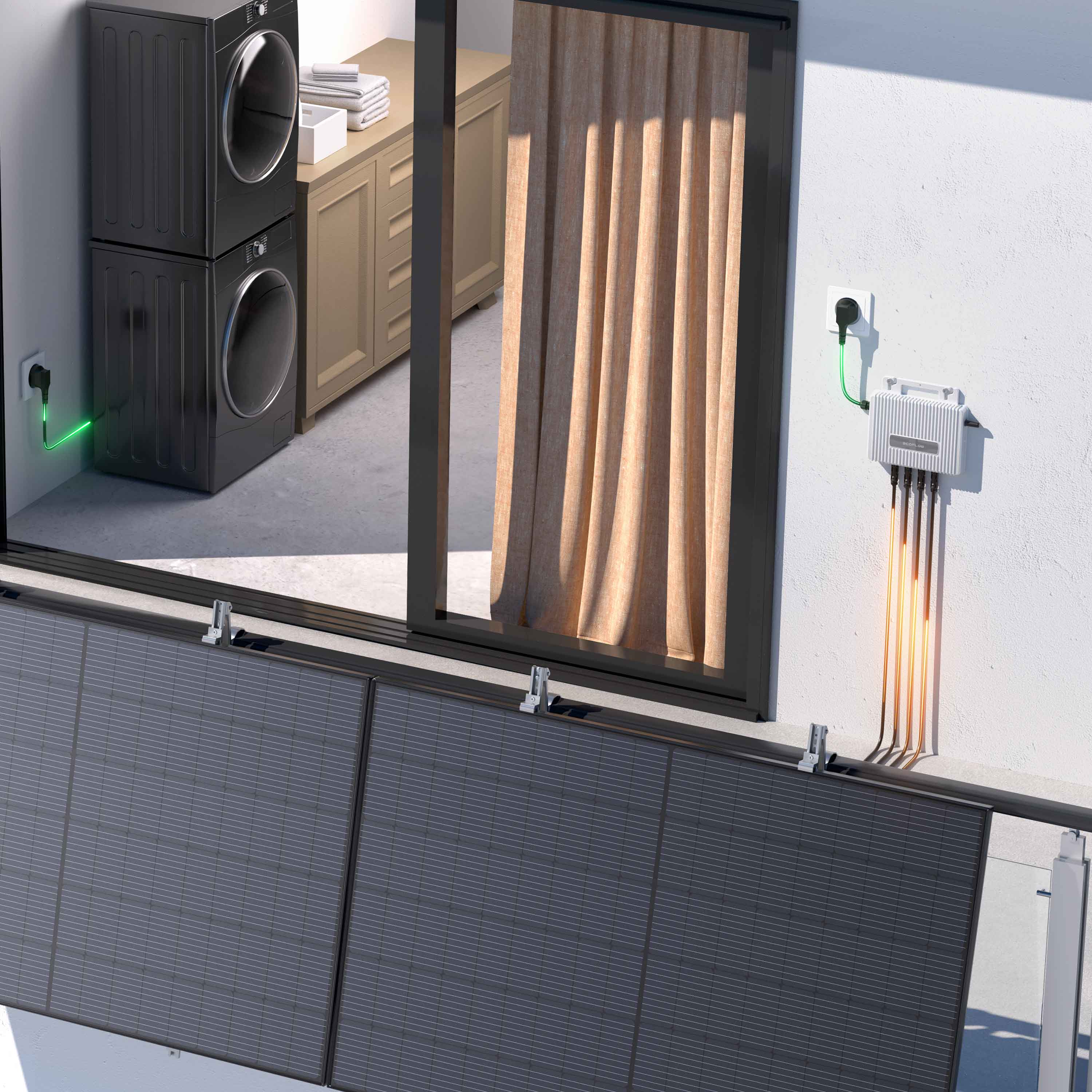 1000 W Balkonkraftwerk | Set mit EcoFlow STREAM 800 W Mikrowechselrichter und 2x 500 W DAH Solarmodul mit Gitterbalkon Halterung ohne Speicher