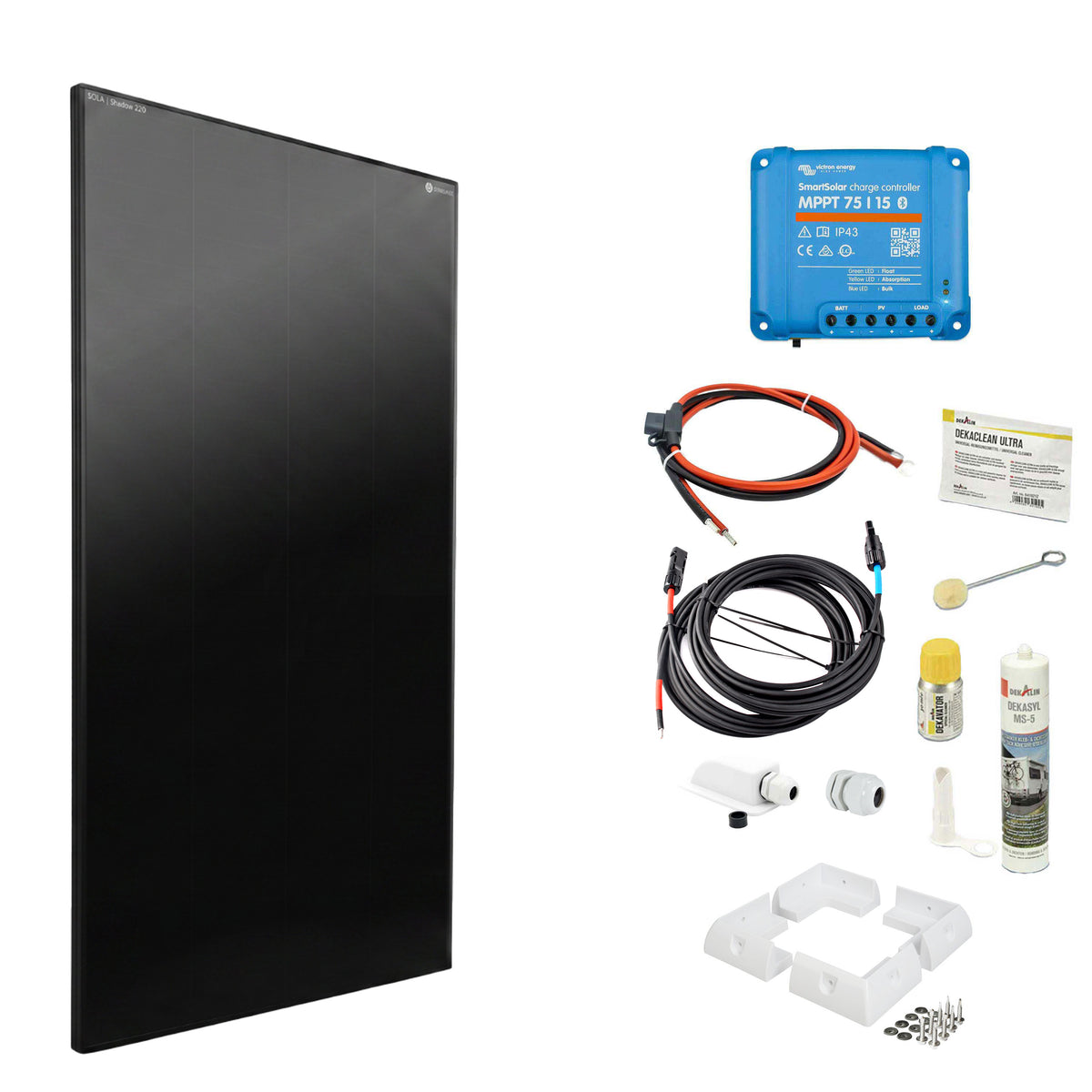 WATTSTUNDE® SOLA Frame Shadow 220 W Komplettset in weiß mit Laderegler zum direkten Einbau