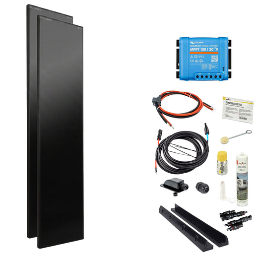 WATTSTUNDE® SOLA Frame Shadow 250 W Solarmodul-Komplettset in Schwarz mit Laderegler