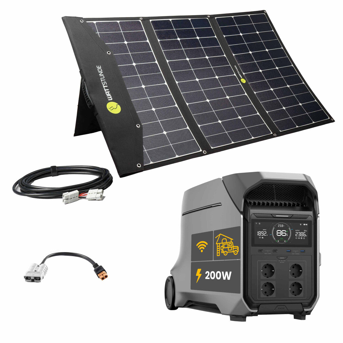 EcoFlow DELTA PRO 3 Powerstation Bundle mit WATTSTUNDE SOLA Ease 200 W SunFolder