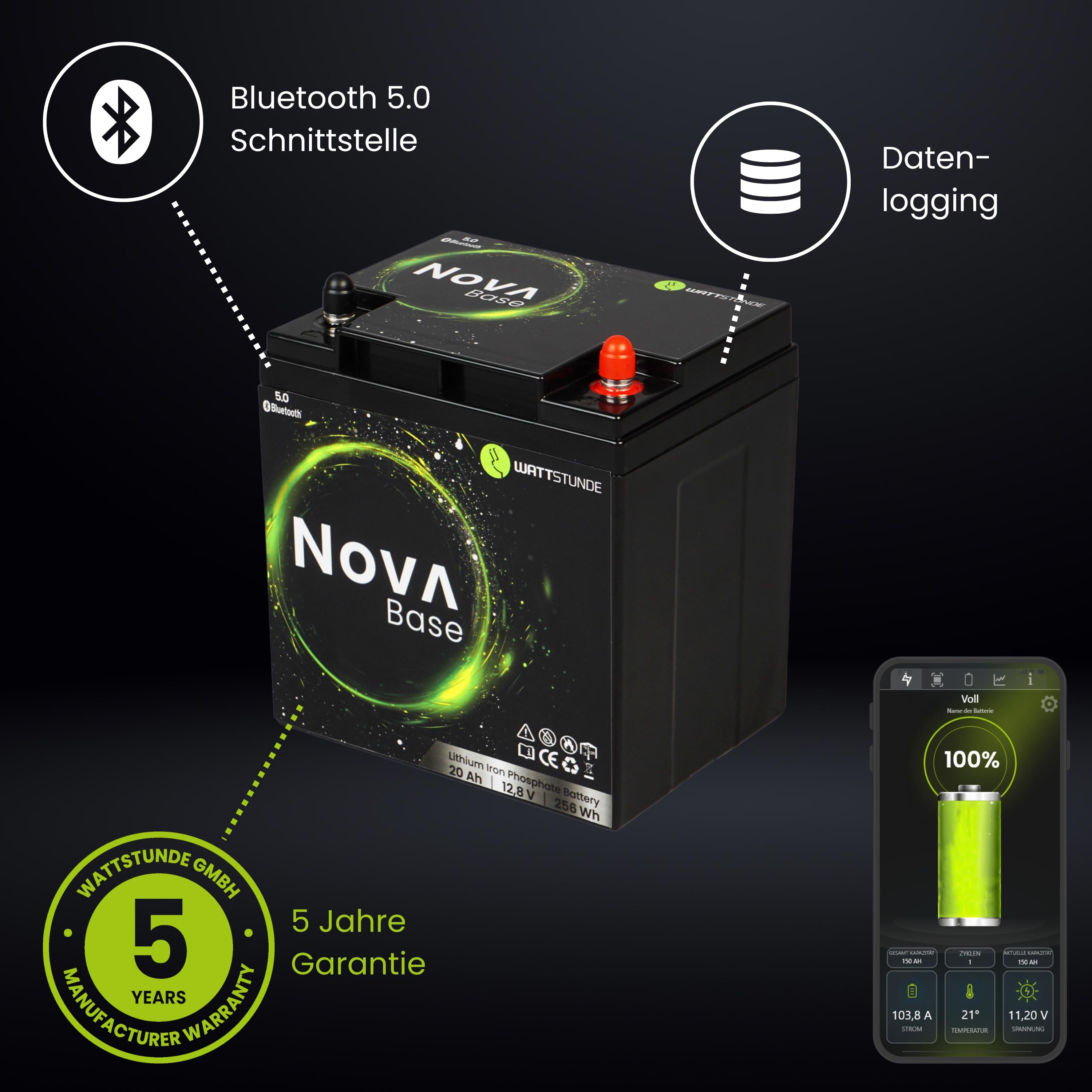 WATTSTUNDE® NOVA Base 20 Ah Batterie LiFePO4