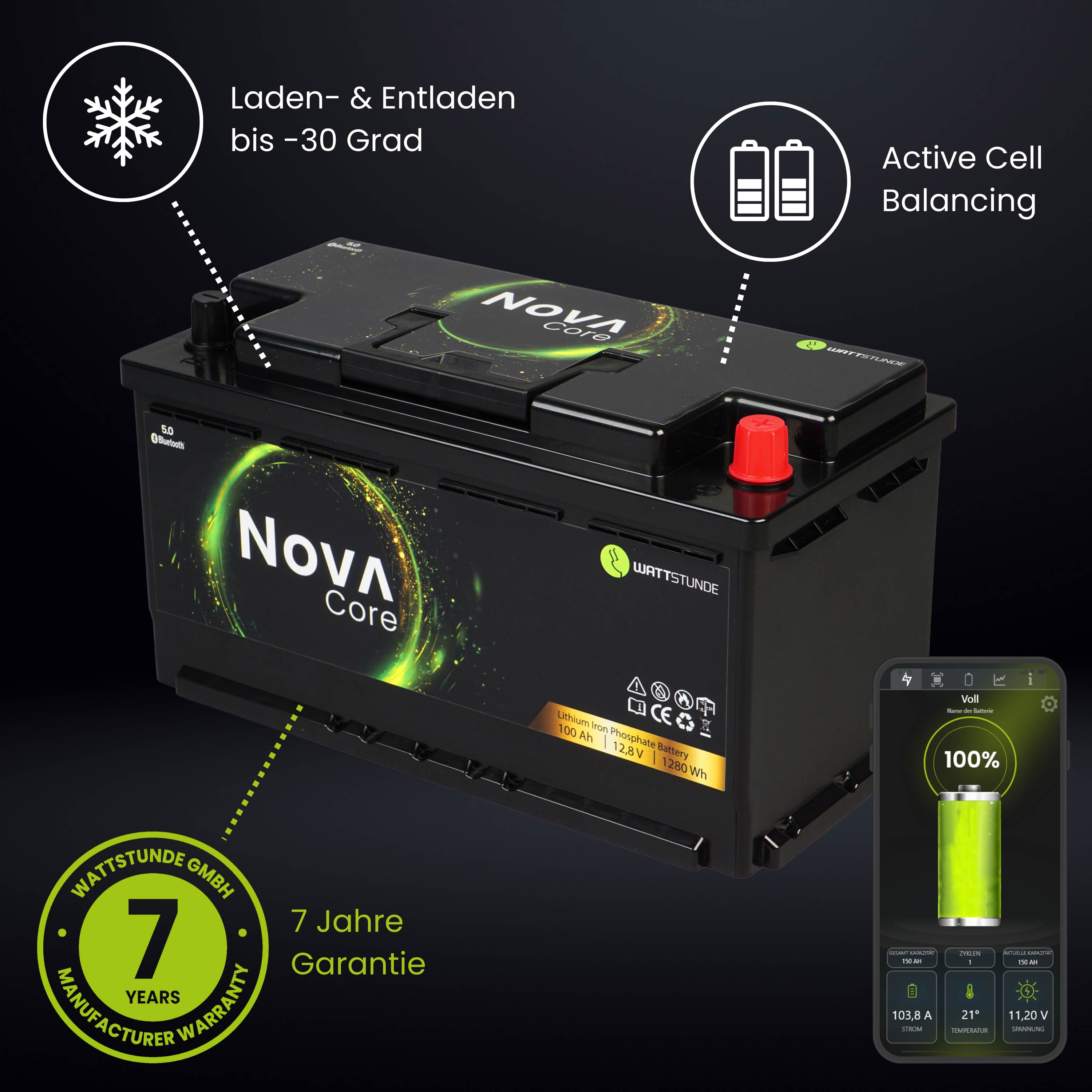 WATTSTUNDE® NOVA Core 100 Ah Batterie LiFePO4