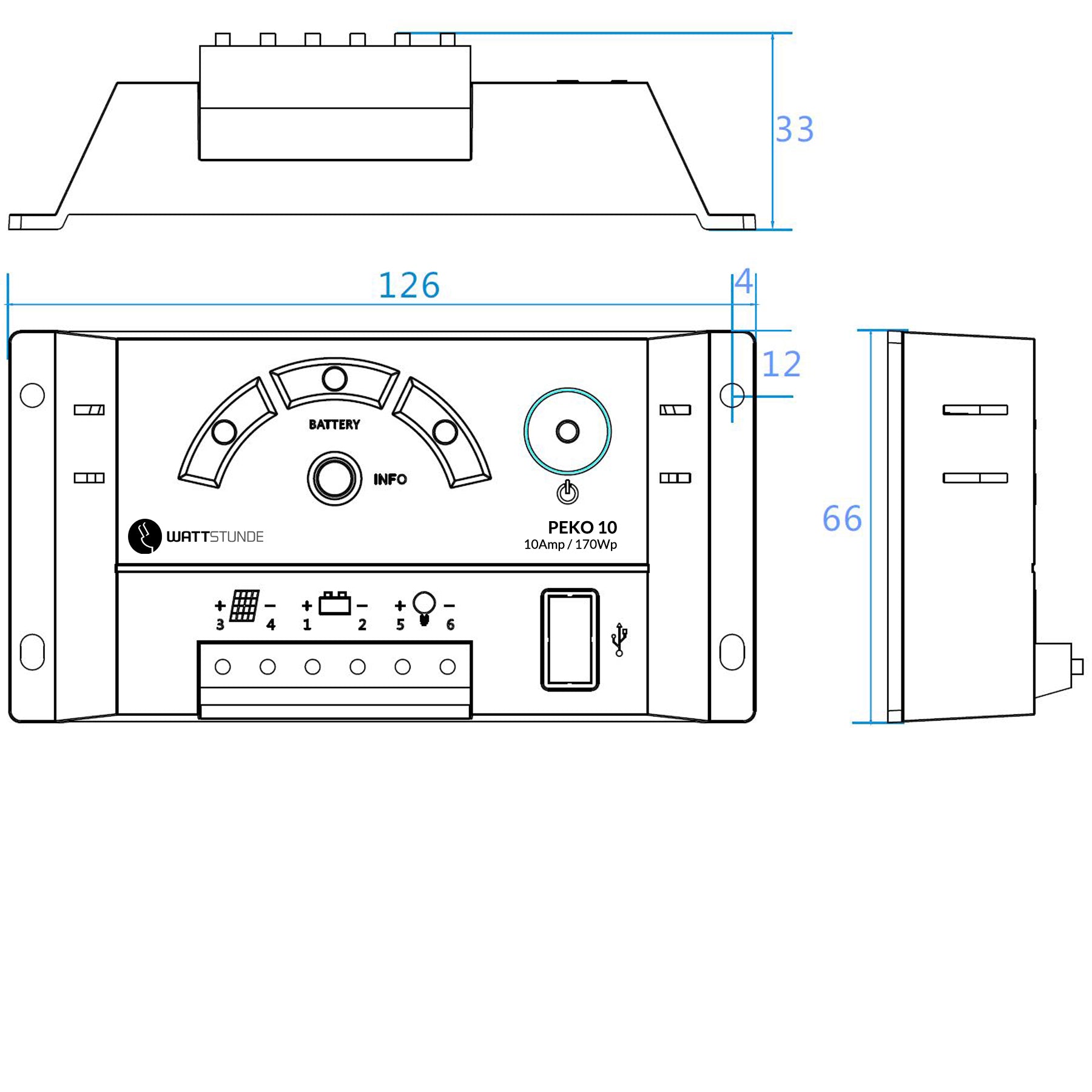 WATTSTUNDE® 10 A Solar Laderegler PEKO10