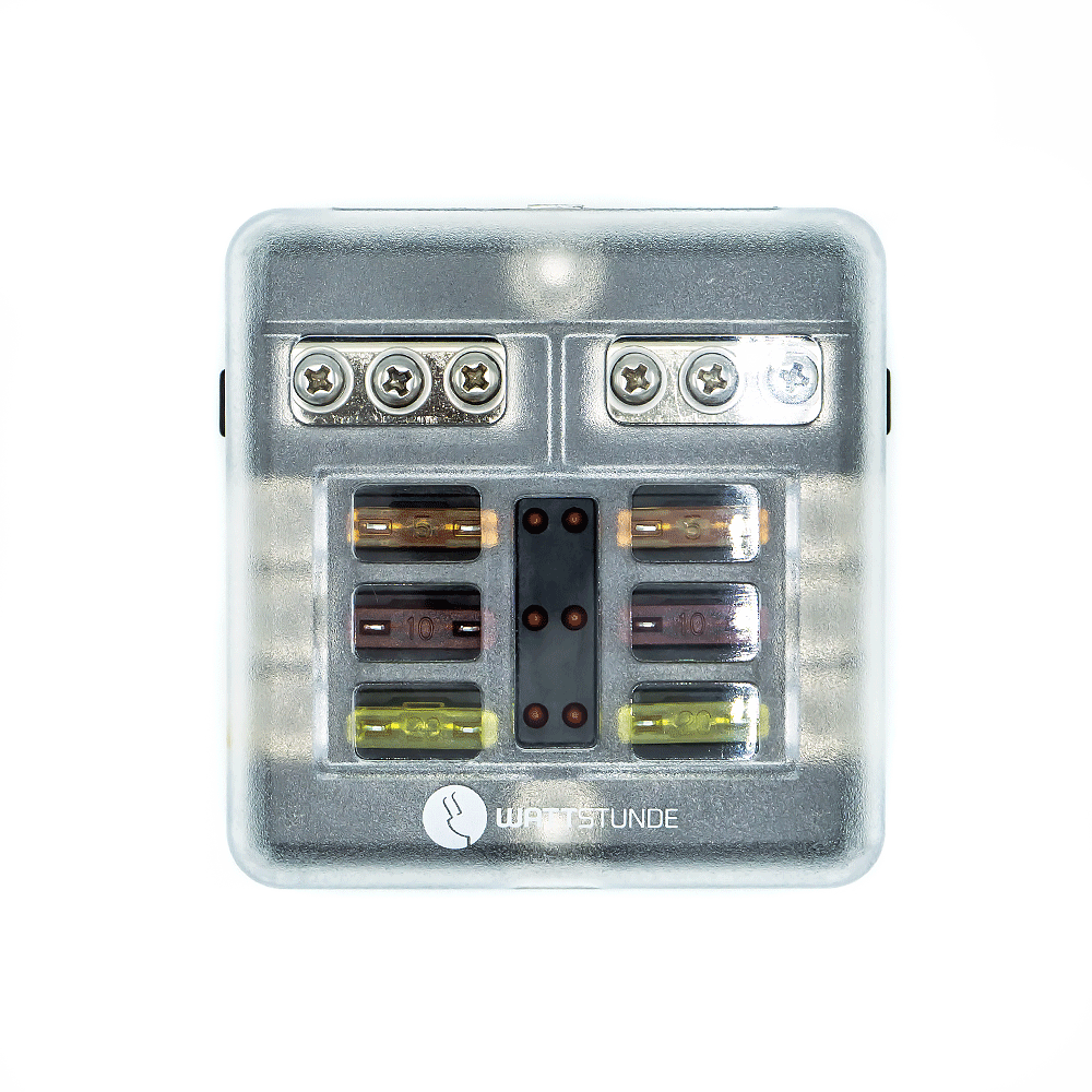 WATTSTUNDE® Plus Distributor 6 mit je 2 x 5 A, 10 A, 15 A, 20 A Flachsicherungen