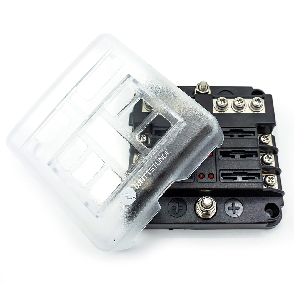 WATTSTUNDE® Plus Distributor 6 mit je 2 x 5 A, 10 A, 15 A, 20 A Flachsicherungen
